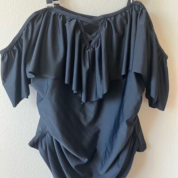 Unknown Other - Black Ruffle off Shoulder One Piece Swimsuit Plus Size 20W